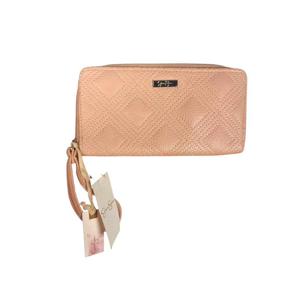 Jessica Simpson Sadie Wristlet OS Powder Blush Quilted Zip Around Wallet Chic